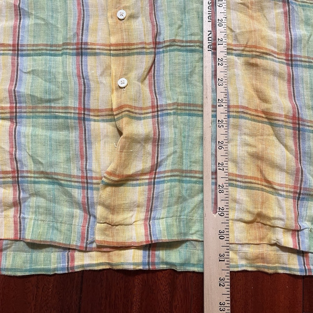 Vintage Alan Flusser Shirt Mens XL Multicolor Plaid Button Up Short slv Y2K 90s - Picture 5 of 6